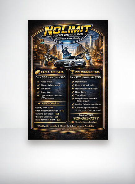 Nolimit Auto Detailing Menu — LA DISTRO